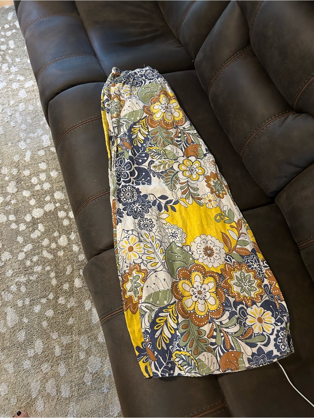 Yellow Floral Maxi Skirt with Elastic Waist
